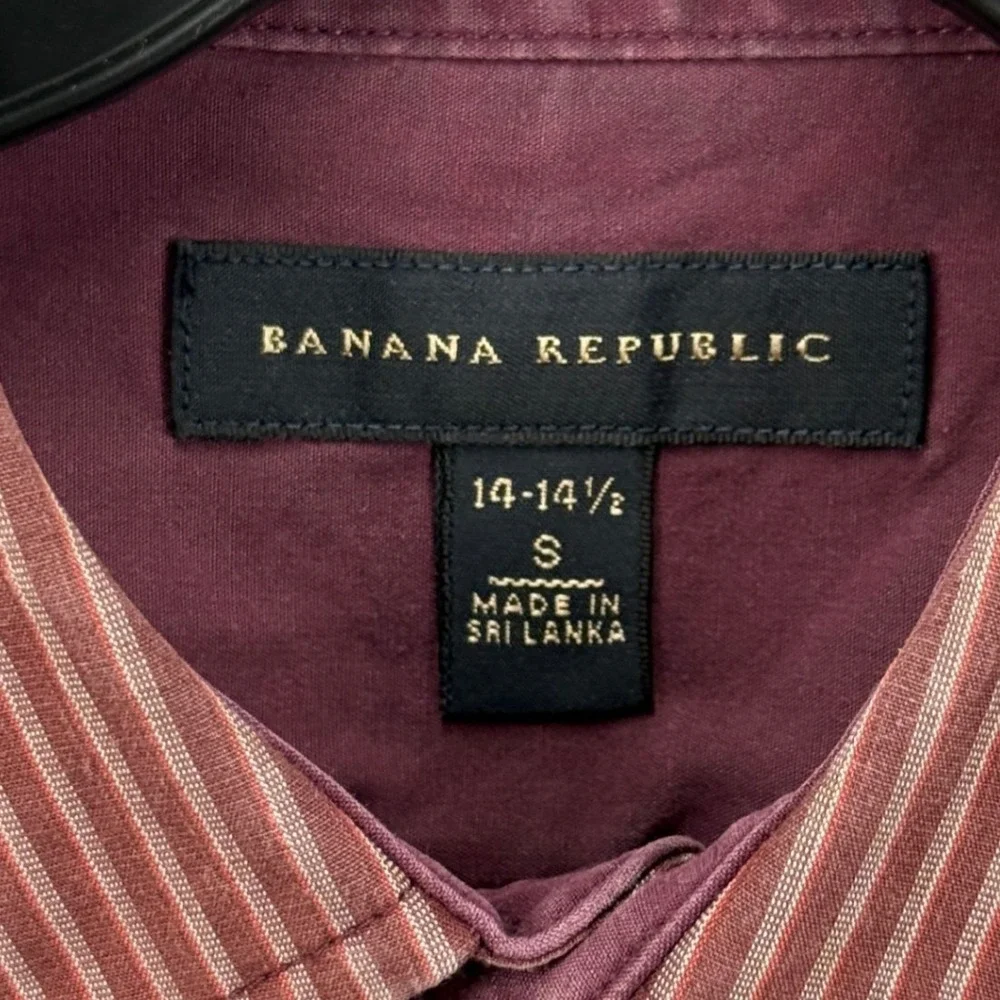 Banana Republic Mens S Burgundy Striped Long Sleeve Button Down Shirt Stretch